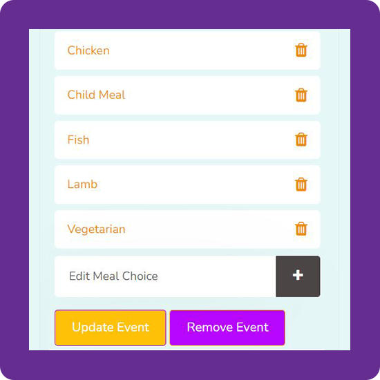 Wedding Chimes Guest List - Menu Choices